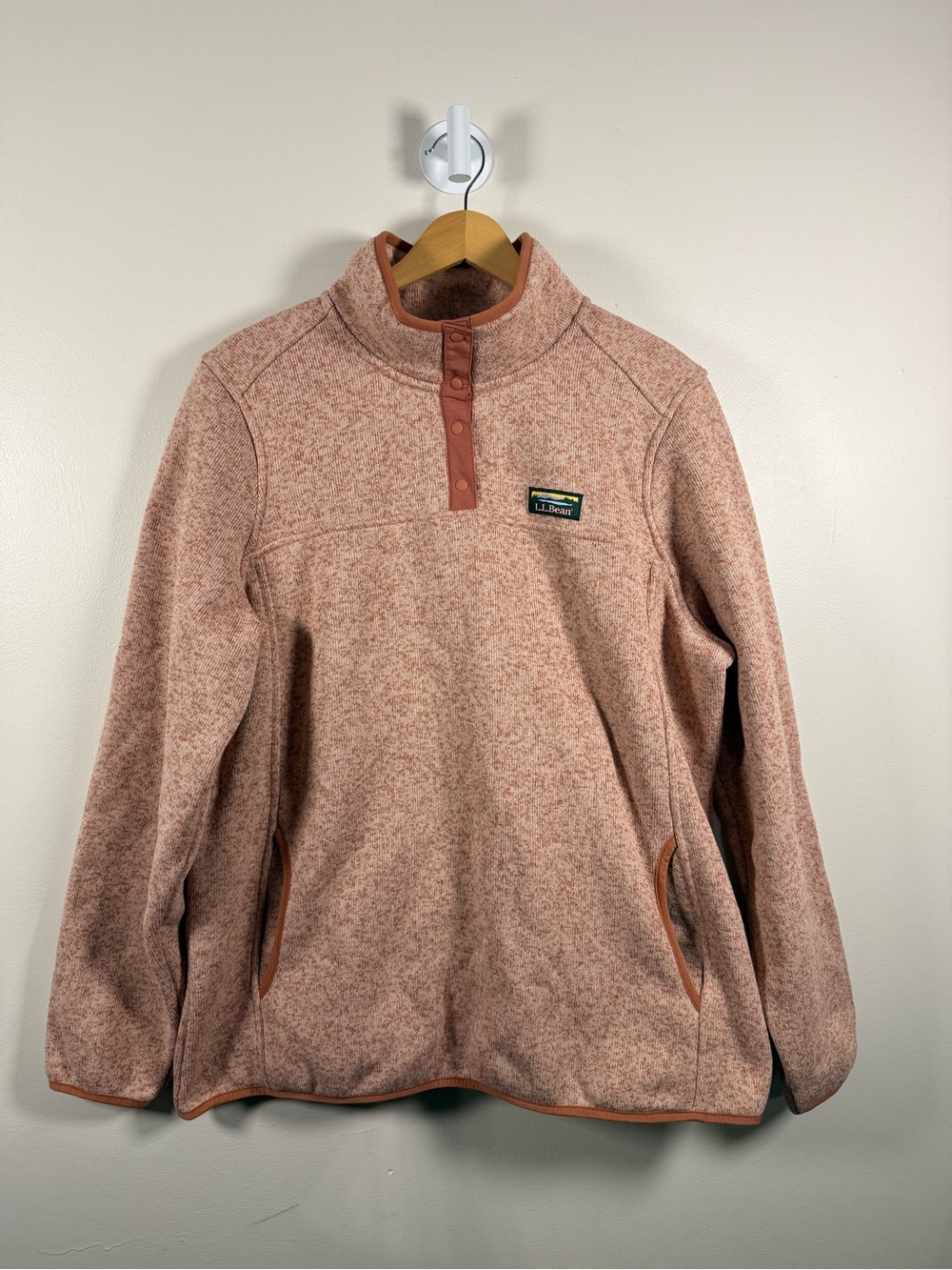 L.L. Bean Heathered Rose Zip-Neck Fleece with Contrast Trim